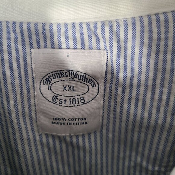 Brooks Brothers Polo Shirt Striped Blue Green Embroidered Patch Long Sleeve - Picture 8 of 8